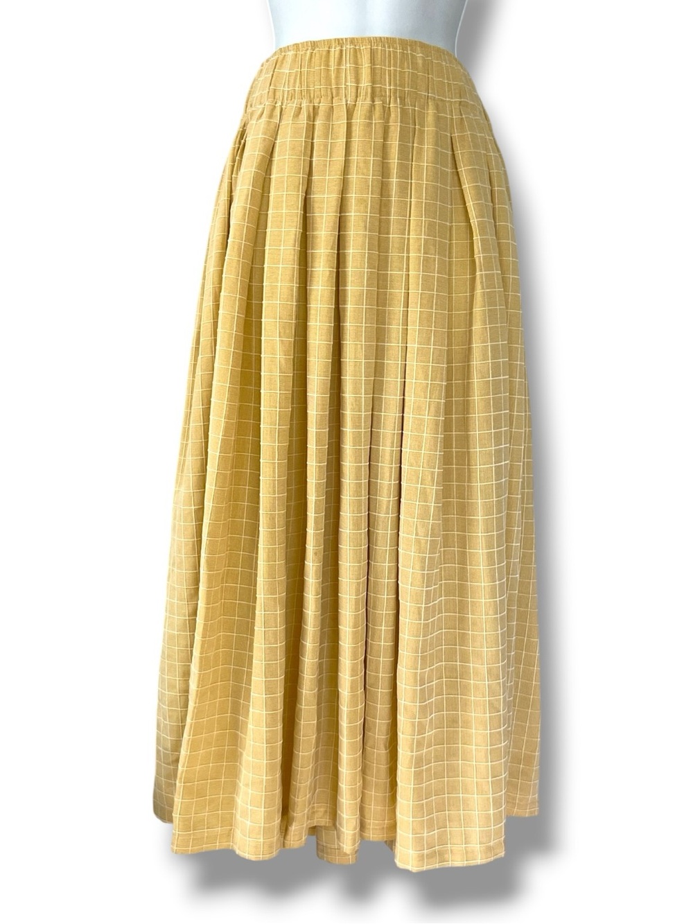 Cottagecore Skirt Windowpane Yellow Plaid Midi A-Line Prairie Skirt Urban Revive - Picture 2 of 10